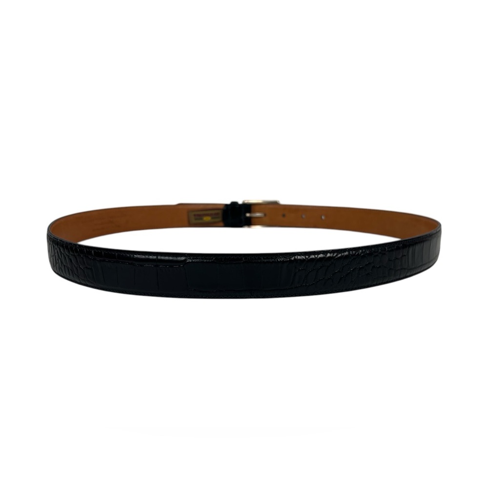 Trafalgar Mens 36 Black Embossed Italian Calfskin Leather Belt Made In USA Croc - Picture 4 of 16
